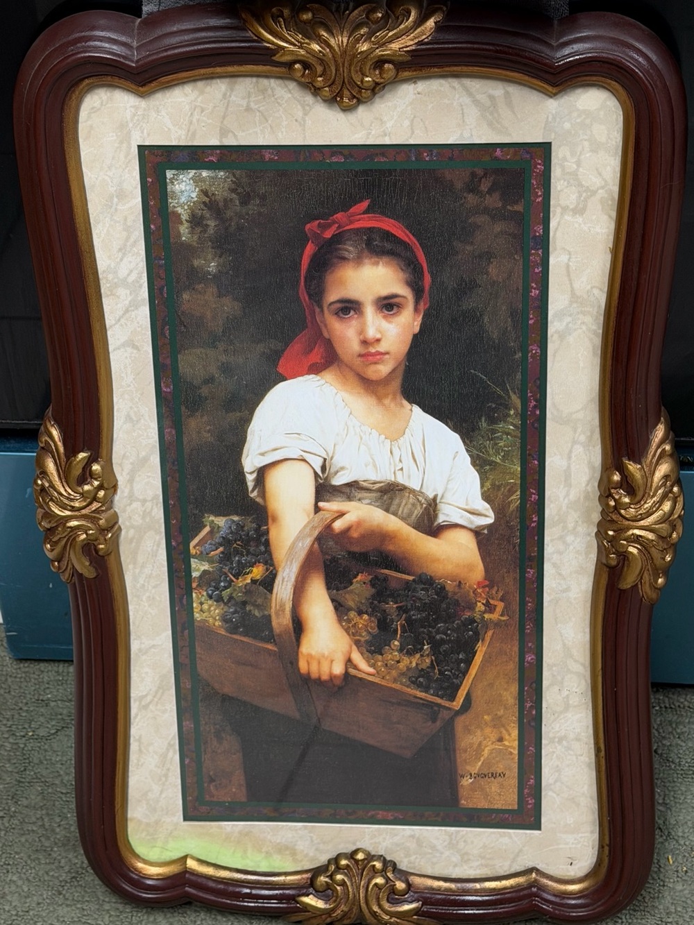 Home Interiors Framed Girl with Basket Wall Art - Red, White, Brown